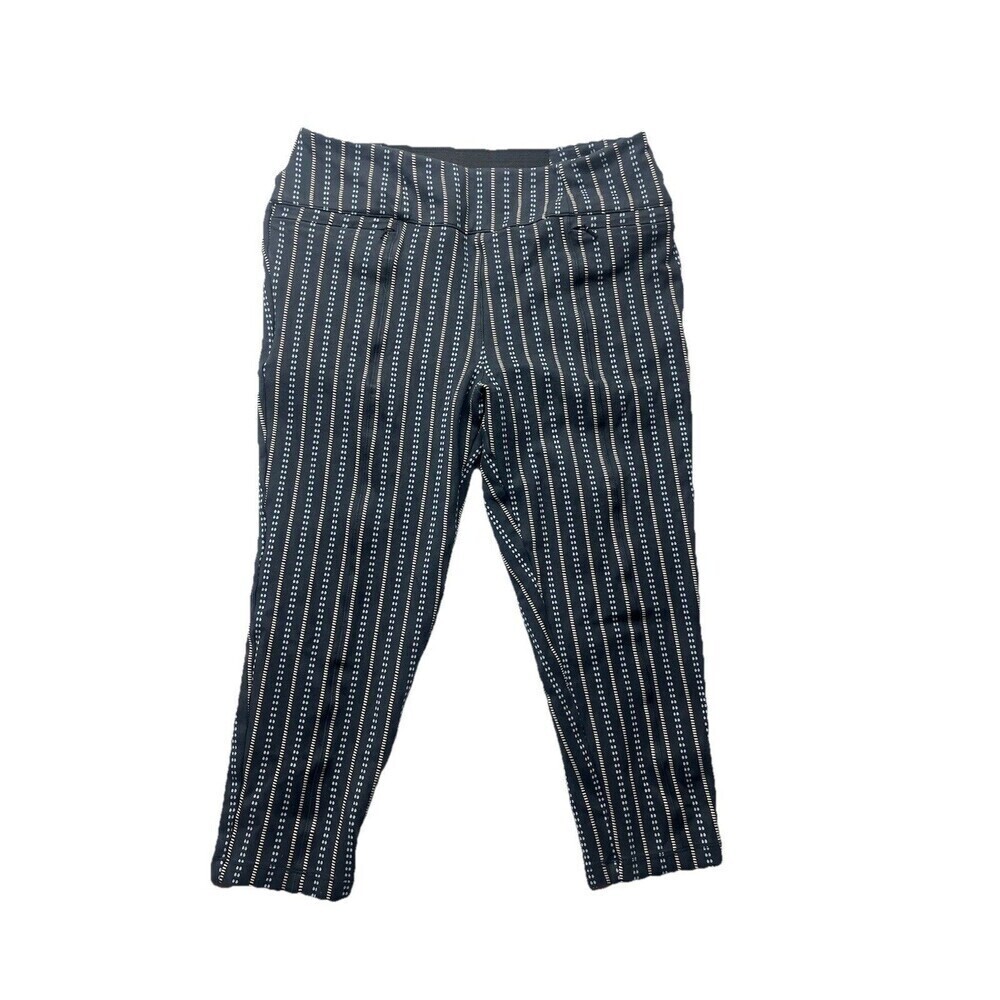 Betabrand Pull On Straight Leg Yoga Dress Pant Petite Large Navy Striped Elastic